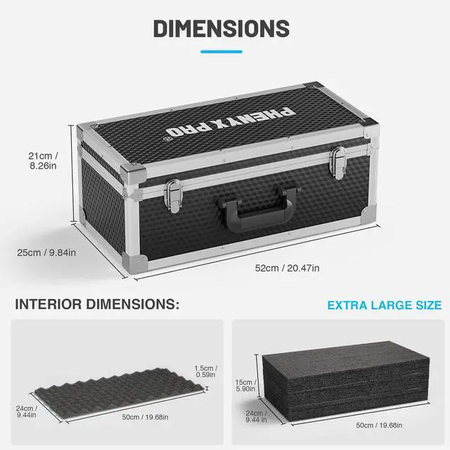 Alt view image 6 of 6 - Carrying Case with Customizable Pre-Diced Foam Foam PCSE-XL | Aluminum Alloy Sturdy Build, 3-layer Form, Protective Gear Storage, Wireless Mic Systems, Camera Gear, Equipment Transport