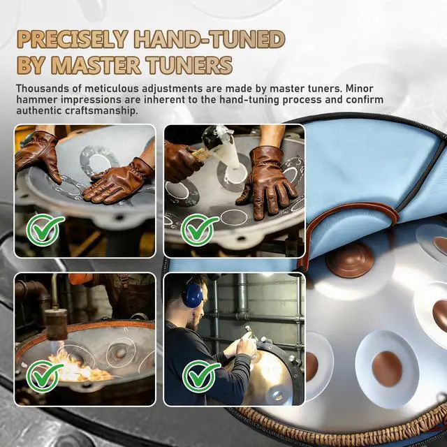 Alt view image 5 of 7 - Handpan Drum 22 Inch, 10 Notes Triple-topped Hand Drum Instrument, 432Hz D Minor Kurd Premium Steel Hand Pan Drum for Adults, Complete Kit Includes Carrying Case, Stand, User Manual (Golden Eye)
