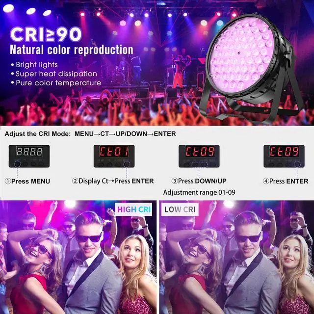 Alt view image 2 of 7 - 54 * 4W LED Stage Light,4 in 1 RGBW High CRI DJ Par Lights-1 Pack | 54 * 4W CRI>90 RGBW LEDs, Auto/Sound/DMX512/Master-Slave, LPC010N PAR Light For Parties, Concerts, Theatrical, Uplighting