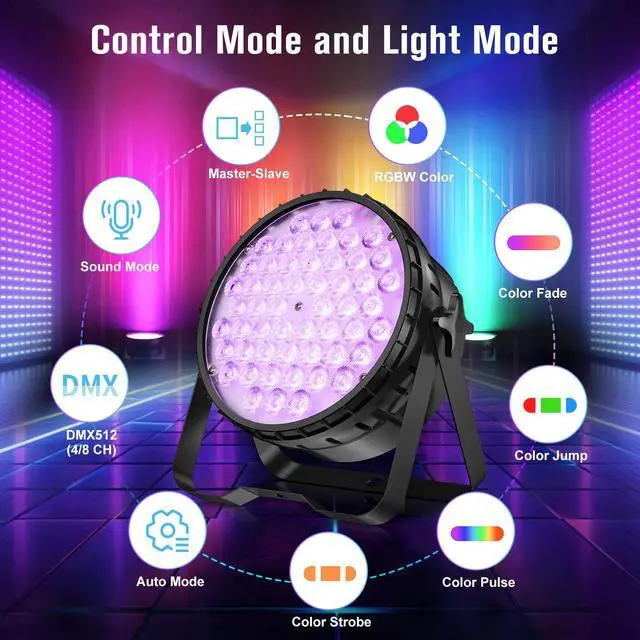 Alt view image 4 of 7 - 54 * 4W LED Stage Light,4 in 1 RGBW High CRI DJ Par Lights-1 Pack | 54 * 4W CRI>90 RGBW LEDs, Auto/Sound/DMX512/Master-Slave, LPC010N PAR Light For Parties, Concerts, Theatrical, Uplighting