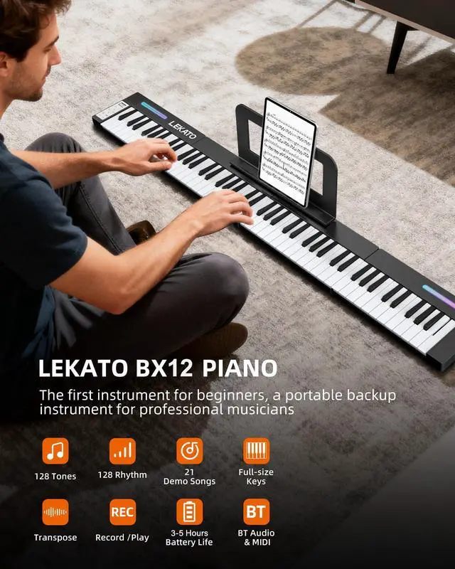 Alt view image 3 of 7 - Portable Piano Keyboard, 4 pcs Magnetic Electric Piano with Up to 88 Keys, 128 Tones, 128 Rhythm, 21 Demo, Split, Dual Tone, Record, Bluetooth MIDI, Headphone Jack, for Beginners Home Travel