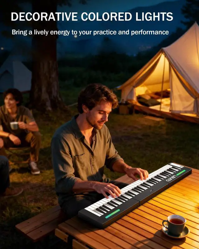 Alt view image 7 of 7 - Portable Piano Keyboard, 4 pcs Magnetic Electric Piano with Up to 88 Keys, 128 Tones, 128 Rhythm, 21 Demo, Split, Dual Tone, Record, Bluetooth MIDI, Headphone Jack, for Beginners Home Travel
