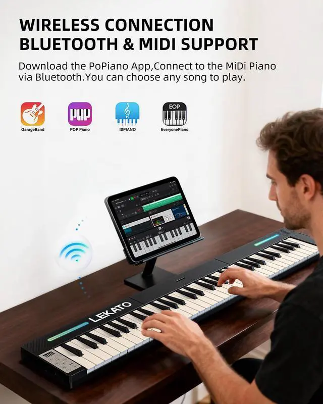 Alt view image 4 of 7 - Portable Piano Keyboard, 4 pcs Magnetic Electric Piano with Up to 88 Keys, 128 Tones, 128 Rhythm, 21 Demo, Split, Dual Tone, Record, Bluetooth MIDI, Headphone Jack, for Beginners Home Travel