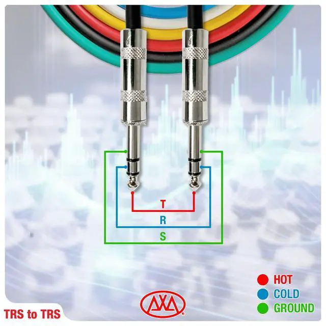 Alt view image 6 of 7 - AxcessAbles 20ft 6-Pack TRS to Audio Cables - 1/4" Balanced, Multi-Color, Male-to-Male, Studio & Home Audio