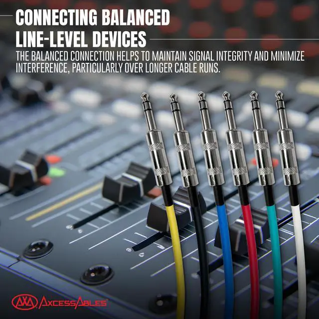 Alt view image 7 of 7 - AxcessAbles 20ft 6-Pack TRS to Audio Cables - 1/4" Balanced, Multi-Color, Male-to-Male, Studio & Home Audio