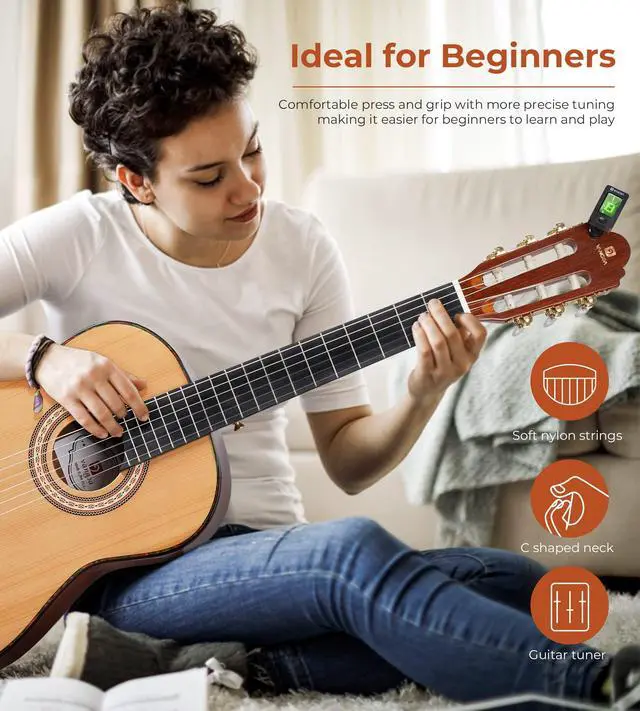 Alt view image 4 of 7 - Classical Guitar 36" 3/4 Spanish Style Classical Guitarra, 36 Inch Nylon Strings Guitar Ideal for Beginner Teens Adults, Natural Spruce, by