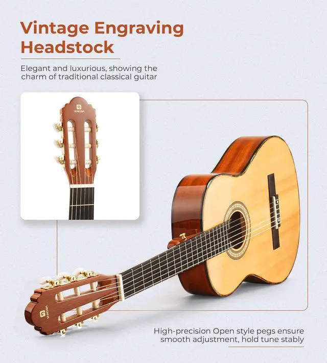 Alt view image 2 of 7 - Classical Guitar 36" 3/4 Spanish Style Classical Guitarra, 36 Inch Nylon Strings Guitar Ideal for Beginner Teens Adults, Natural Spruce, by