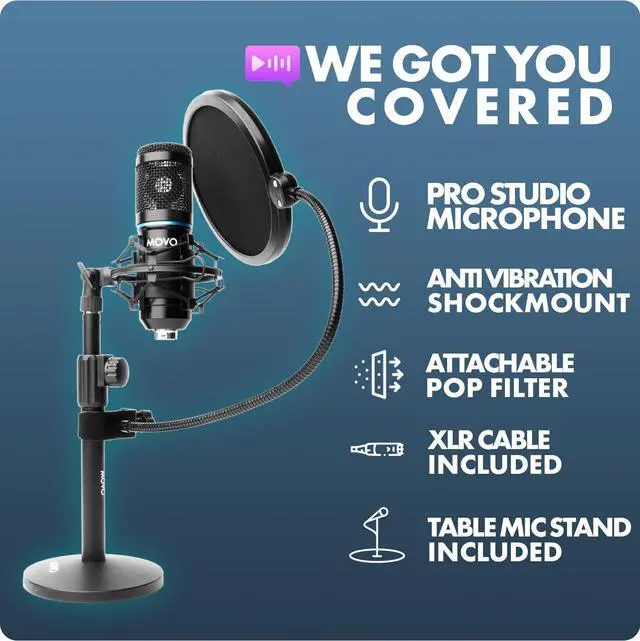 Alt view image 4 of 7 - PodPak4T 4-Pack Universal XLR Podcast Microphone Bundle- Includes 4 Cardioid Condenser Mics, Desktop Mic Stands, Pop Filters, Shock Mounts, and Cables for Podcast Equipment