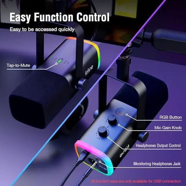 Alt view image 5 of 7 - Gaming Microphone and Low Profile Arm Stand Bundle, XLR/USB Dynamic Mic with Mute Button, RGB Light, Desktop Stand, Adjustable Boom Arm Kit with Screw Adapter for Streaming Studio (AM8+BM88)
