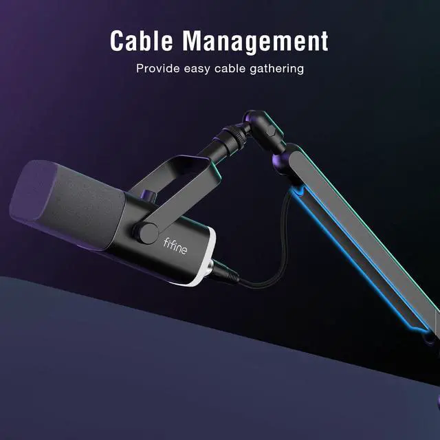 Alt view image 7 of 7 - Gaming Microphone and Low Profile Arm Stand Bundle, XLR/USB Dynamic Mic with Mute Button, RGB Light, Desktop Stand, Adjustable Boom Arm Kit with Screw Adapter for Streaming Studio (AM8+BM88)