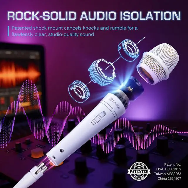 Alt view image 3 of 7 - E dur-916S White XLR Wired Vocal Microphone for SingingSupercardioid | Patented dual-shock-mount minimizes handling noise. Anti-rolling grille keeps the microphone secure on desk