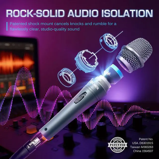 Alt view image 3 of 7 - Edur-916S Silver XLR Wired Vocal Microphone for SingingSupercardioid | Patented dual-shock-mount minimizes handling noise. Anti-rolling grille keeps the microphone secure on desk