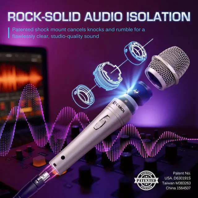 Alt view image 3 of 7 - Edur-916S Golden XLR Wired Vocal Microphone for SingingSupercardioid | Patented dual-shock-mount minimizes handling noise. Anti-rolling grille keeps the microphone secure on desk