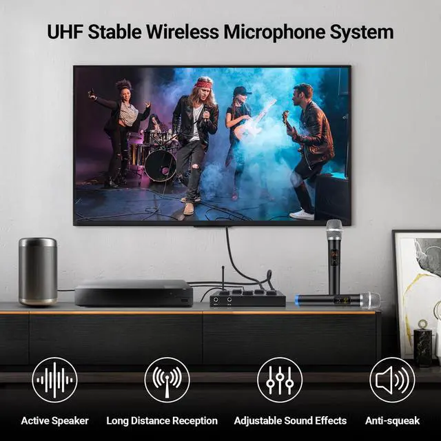 Alt view image 3 of 7 - Wireless Karaoke System, Portable Karaoke Microphone Mixer with 16 Channels UHF Wireless, Optical AUX Microphone Speaker for Smart TV, PC, Amplifier, Speaker, KTV