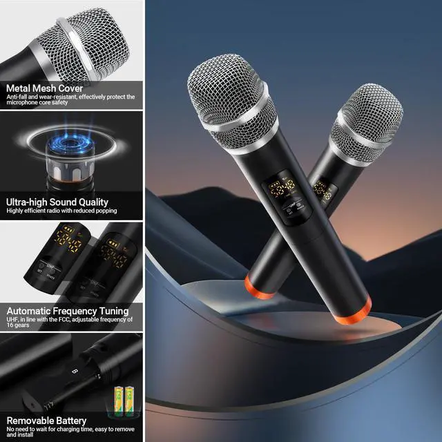 Alt view image 5 of 7 - Wireless Karaoke System, Portable Karaoke Microphone Mixer with 16 Channels UHF Wireless, Optical AUX Microphone Speaker for Smart TV, PC, Amplifier, Speaker, KTV