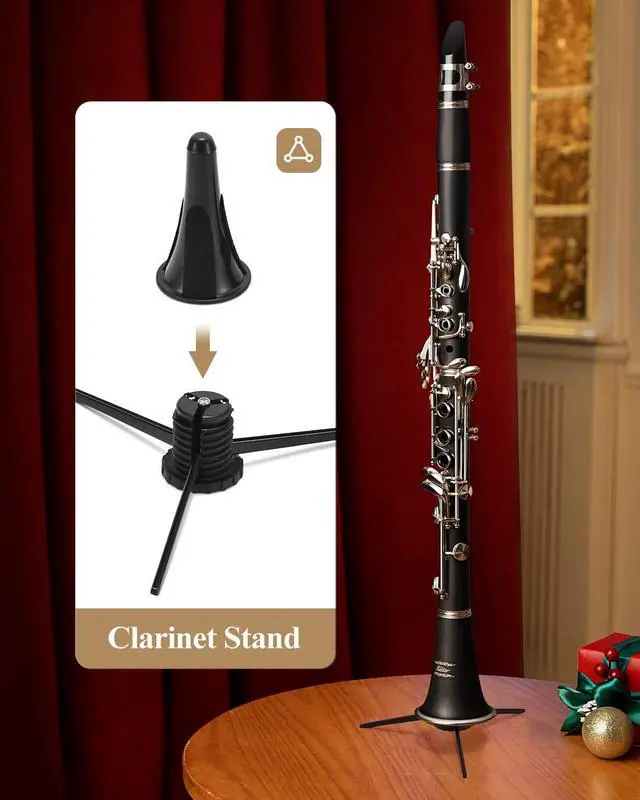 Alt view image 7 of 7 - B Flat Clarinet for Beginner, Ebonite Clarinet Nickel-plated with 2 Barrels, 3 Reeds, White Gloves, Hard Case, Cleaning Kt, ECL-300