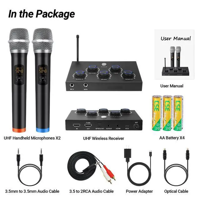 Alt view image 7 of 7 - Wireless Karaoke System, Portable Karaoke Microphone Mixer with 16 Channels UHF Wireless, Optical AUX Microphone Speaker for Smart TV, PC, Amplifier, Speaker, KTV
