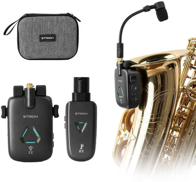 Main image of UHF Rechargeable Wireless Instrument Microphone System with Clip-on Transmitter & Receiver, 99ft Range, Reverb OTG Recording, for Trumpet, Trombone, Saxophone & Brass Instruments