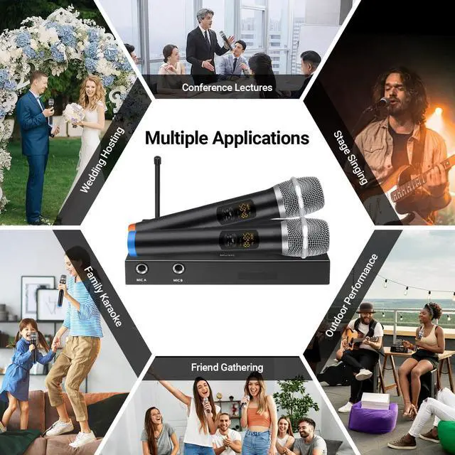 Alt view image 6 of 7 - Wireless Karaoke System, Portable Karaoke Microphone Mixer with 16 Channels UHF Wireless, Optical AUX Microphone Speaker for Smart TV, PC, Amplifier, Speaker, KTV