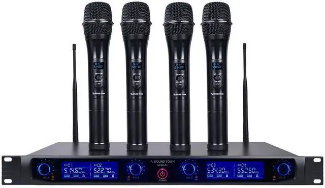 Main image of 4 Channels Professional UHF Wireless Microphone System with Rack Mountable Metal Receiver and 4 Handheld Mics, for Church, School, Outdoor Wedding, Meeting, Party and Karaoke