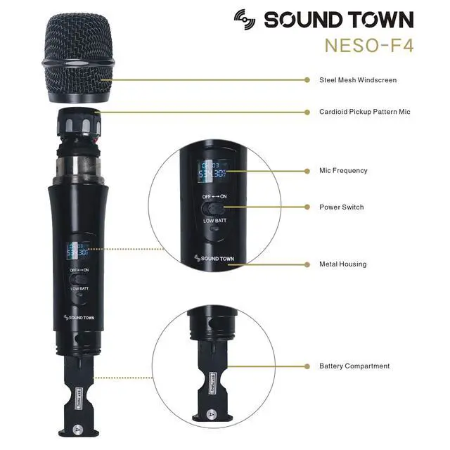 Alt view image 4 of 5 - 4 Channels Professional UHF Wireless Microphone System with Rack Mountable Metal Receiver and 4 Handheld Mics, for Church, School, Outdoor Wedding, Meeting, Party and Karaoke