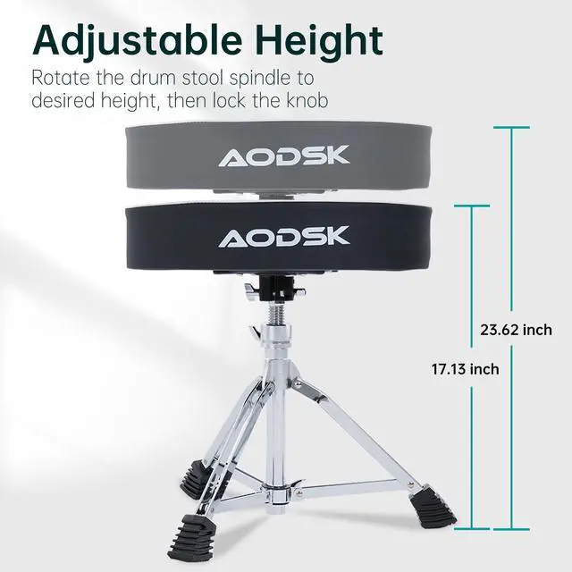 Alt view image 3 of 7 - Heavy-Duty Drum Throne - Adjustable Height 17.13-23.62 Inches, Comfortable PU Surface, Extra-Thick Seat, 400 lbs Weight Capacity, Ideal for Adult Drummers