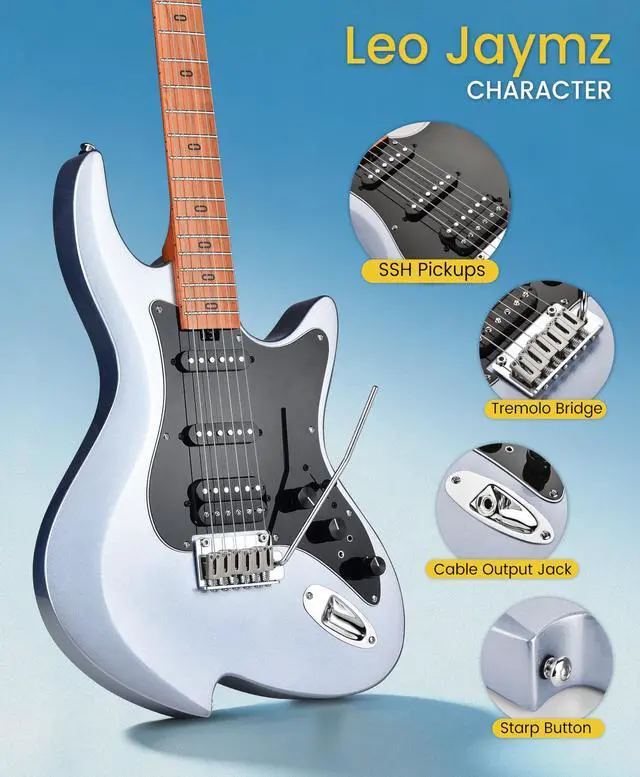 Alt view image 5 of 7 - Character Series Electric Guitar with Roasted Maple Neck, SSH Active Pickups, Built-in Multi-Effects & Vintage Tremolo (Blue)