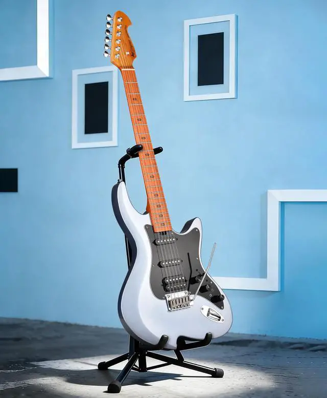Alt view image 7 of 7 - Character Series Electric Guitar with Roasted Maple Neck, SSH Active Pickups, Built-in Multi-Effects & Vintage Tremolo (Blue)