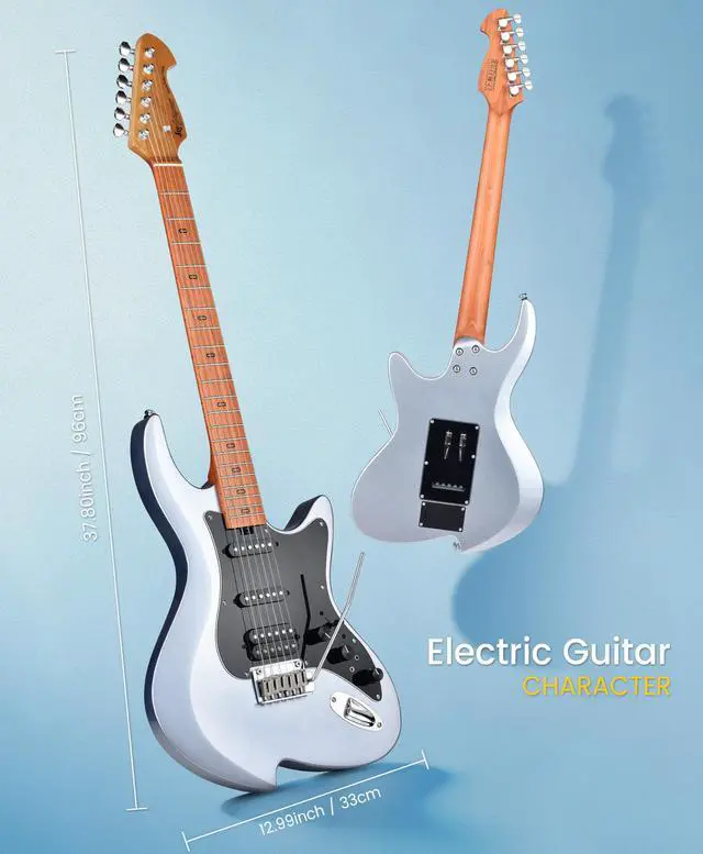 Alt view image 2 of 7 - Character Series Electric Guitar with Roasted Maple Neck, SSH Active Pickups, Built-in Multi-Effects & Vintage Tremolo (Blue)