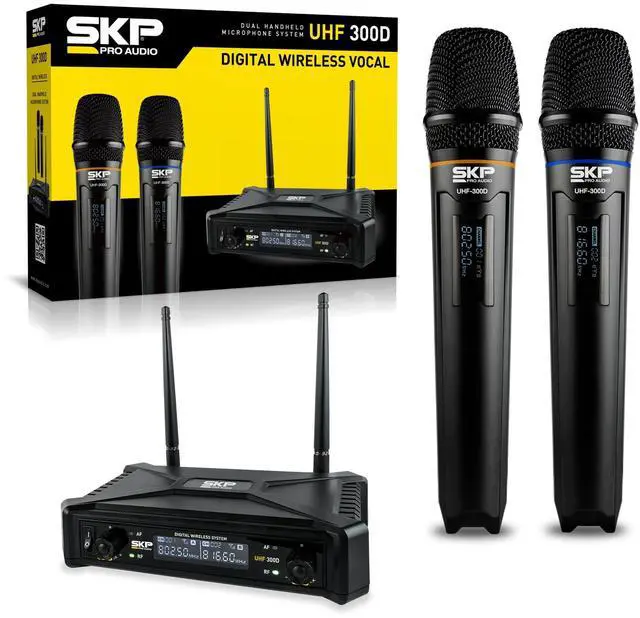 Main image of UHF-300D Dual Wireless Microphone System Handheld Wireless Microphones with LCD Display, 200ft Range, Clear Sound, Long Battery for Karaoke, Singing, Church & DJs