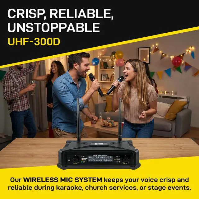 Alt view image 2 of 7 - UHF-300D Dual Wireless Microphone System Handheld Wireless Microphones with LCD Display, 200ft Range, Clear Sound, Long Battery for Karaoke, Singing, Church & DJs