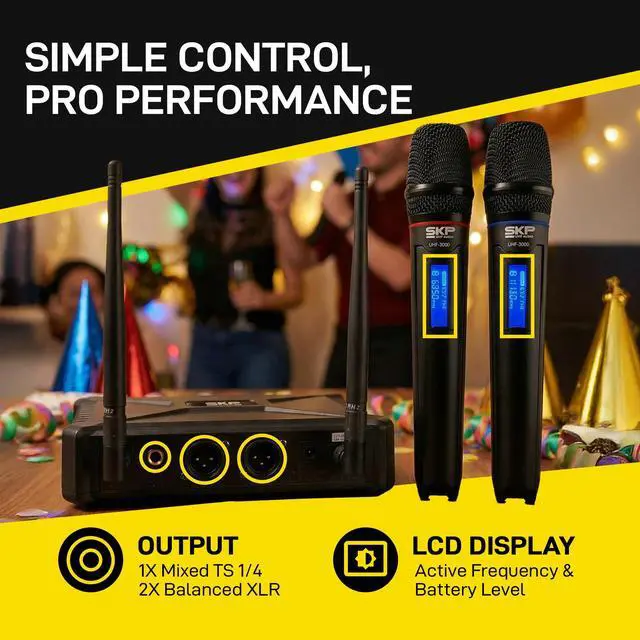 Alt view image 5 of 7 - UHF-300D Dual Wireless Microphone System Handheld Wireless Microphones with LCD Display, 200ft Range, Clear Sound, Long Battery for Karaoke, Singing, Church & DJs