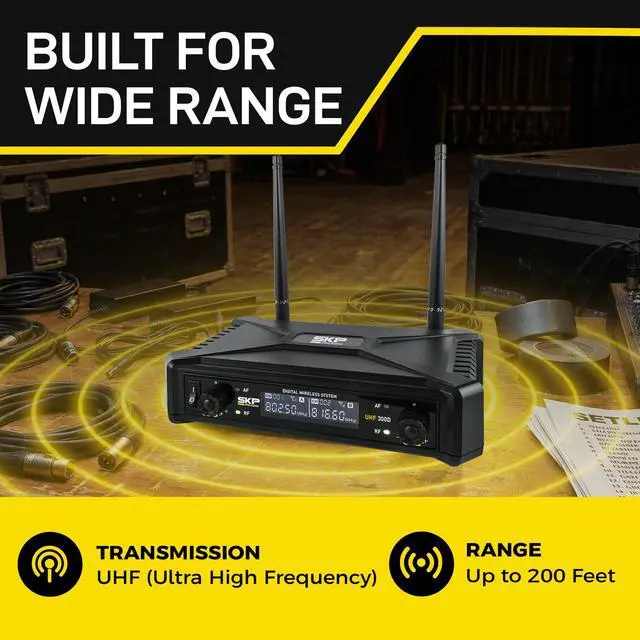 Alt view image 6 of 7 - UHF-300D Dual Wireless Microphone System Handheld Wireless Microphones with LCD Display, 200ft Range, Clear Sound, Long Battery for Karaoke, Singing, Church & DJs