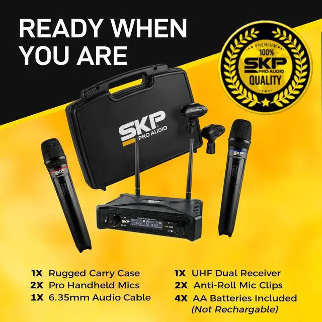Alt view image 7 of 7 - UHF-300D Dual Wireless Microphone System Handheld Wireless Microphones with LCD Display, 200ft Range, Clear Sound, Long Battery for Karaoke, Singing, Church & DJs