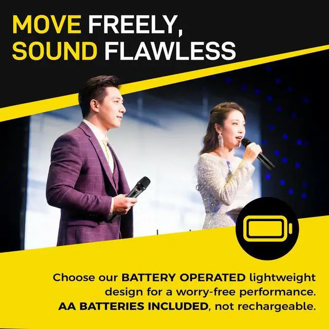 Alt view image 4 of 7 - UHF-300D Dual Wireless Microphone System Handheld Wireless Microphones with LCD Display, 200ft Range, Clear Sound, Long Battery for Karaoke, Singing, Church & DJs