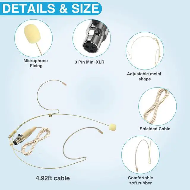 Alt view image 3 of 7 - 10 Pack Headset Microphone Dual Earset Headworn Over Ear Hanging Condenser Mic Compatible with AKG Samson,Mini XLR Mic 3Pin TA3F Plug,Windscreen,Lightweight for Lectures Performance Theater Podcasts