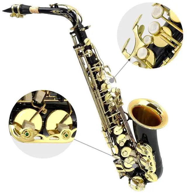 Alt view image 3 of 6 - Student Eb Alto Saxophone E Flat for Beginners Sax Full Kit with Pads Cushions,Hard Carrying Case,Neck Strap,Reeds,Cleaning Cloth & Rod,Mouthpiece,Gloves