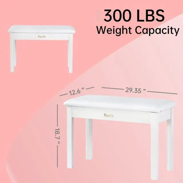 Alt view image 3 of 7 - S100 Solid Wood Duet Piano Bench with Storage, Piano Stool with Padded Cushion, Keyboard Bench with Bookcase, Piano Chair and Piano Seat. High-Density Sponges. (White)