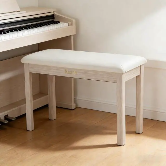 Alt view image 2 of 6 - S100 Solid Wood Duet Piano Bench with Storage, Piano Stool with Padded Cushion, Keyboard Bench with Bookcase, Piano Chair and Piano Seat. High-Density Sponges. (Beige)