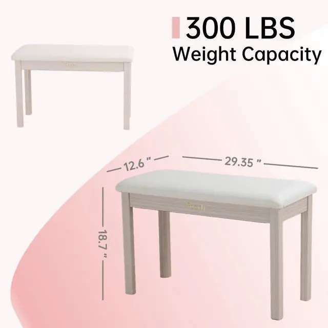 Alt view image 3 of 6 - S100 Solid Wood Duet Piano Bench with Storage, Piano Stool with Padded Cushion, Keyboard Bench with Bookcase, Piano Chair and Piano Seat. High-Density Sponges. (Beige)