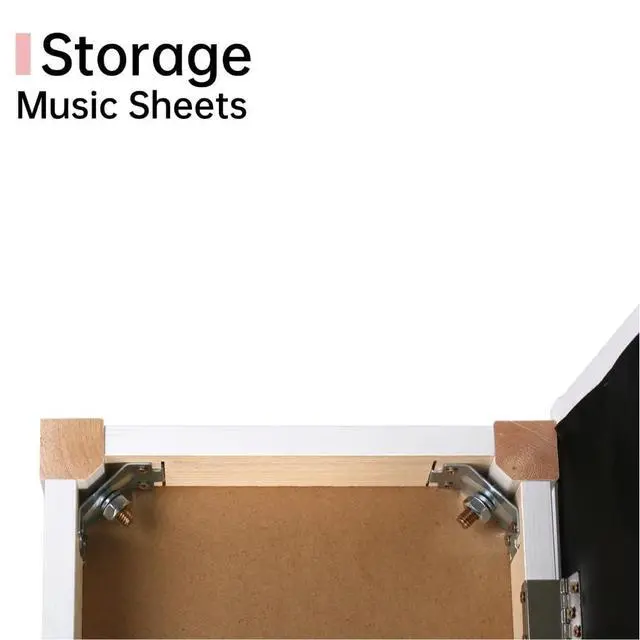 Alt view image 6 of 7 - S100 Solid Wood Duet Piano Bench with Storage, Piano Stool with Padded Cushion, Keyboard Bench with Bookcase, Piano Chair and Piano Seat. High-Density Sponges. (White)
