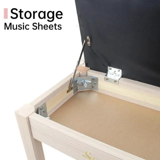 Alt view image 5 of 6 - S100 Solid Wood Duet Piano Bench with Storage, Piano Stool with Padded Cushion, Keyboard Bench with Bookcase, Piano Chair and Piano Seat. High-Density Sponges. (Beige)