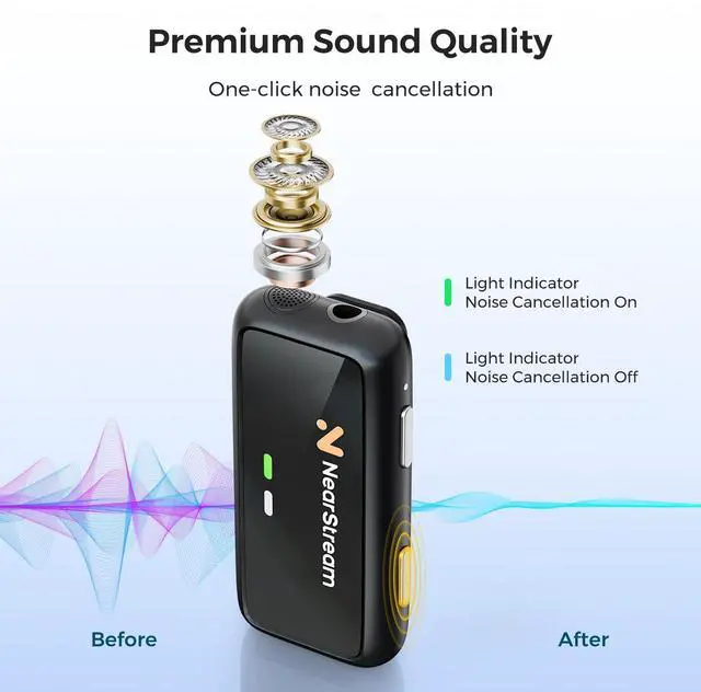 Alt view image 3 of 7 - Wireless Lapel Microphone for iPhone/Android/Camera/PC (AWM20T) | Wireless Lavalier Microphone with Noise Cancellation, 656ft Transmission, LCD Display, 20H Battery Life