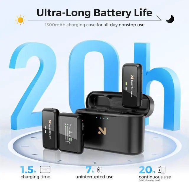 Alt view image 7 of 7 - Wireless Lapel Microphone for iPhone/Android/Camera/PC (AWM20T) | Wireless Lavalier Microphone with Noise Cancellation, 656ft Transmission, LCD Display, 20H Battery Life