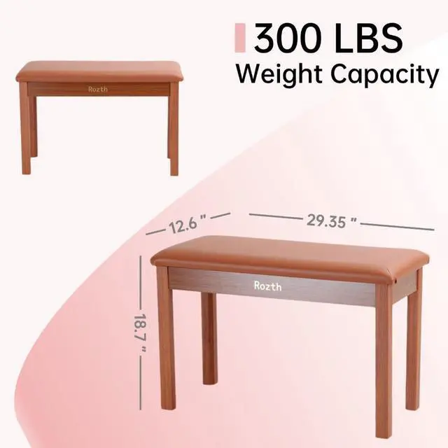 Alt view image 3 of 5 - S100 Solid Wood Duet Piano Bench with Storage, Piano Stool with Padded Cushion, Keyboard Bench with Bookcase, Piano Chair and Piano Seat. High-Density Sponges. (Yellow)