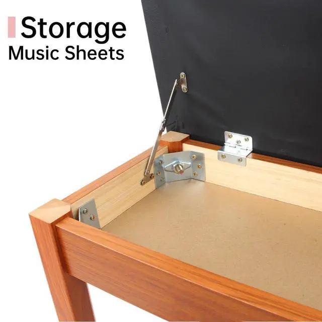 Alt view image 5 of 5 - S100 Solid Wood Duet Piano Bench with Storage, Piano Stool with Padded Cushion, Keyboard Bench with Bookcase, Piano Chair and Piano Seat. High-Density Sponges. (Yellow)