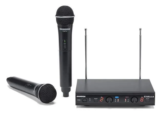 Alt view image 3 of 7 - Stage 212 Dual VHF Handheld Wireless Mic System with 2 Q6 Mics | 12 Channels, Ir Sync, Xlr Mix Plus 1/4 Outputs, ~200' Range, ~12 Hr Battery