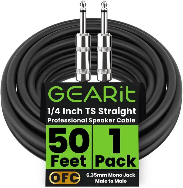 Main image of Professional Speaker Cable (50ft) 12AWG Pure Copper 1/4 inch to 1/4 inch TS Straight Male to Male for Amplifier, Speaker Cabinet, PA and DJ Audio