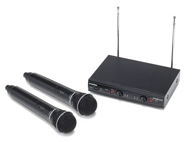 Alt view image 2 of 7 - Stage 212 Dual VHF Handheld Wireless Mic System with 2 Q6 Mics | 12 Channels, Ir Sync, Xlr Mix Plus 1/4 Outputs, ~200' Range, ~12 Hr Battery