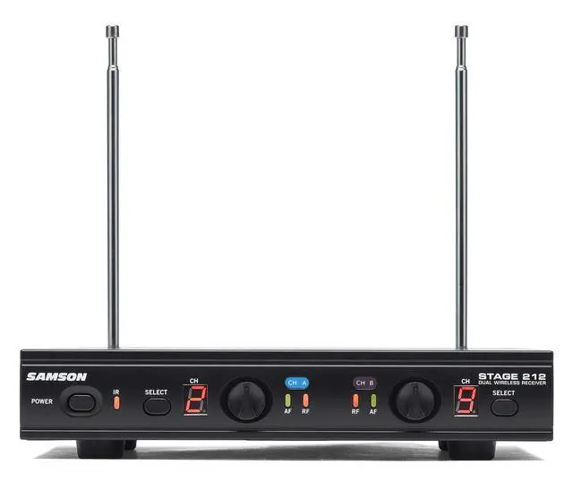 Alt view image 4 of 7 - Stage 212 Dual VHF Handheld Wireless Mic System with 2 Q6 Mics | 12 Channels, Ir Sync, Xlr Mix Plus 1/4 Outputs, ~200' Range, ~12 Hr Battery